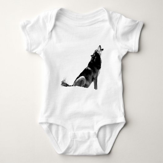 Zwart Witte Huilende Wolf Romper (Voorkant)