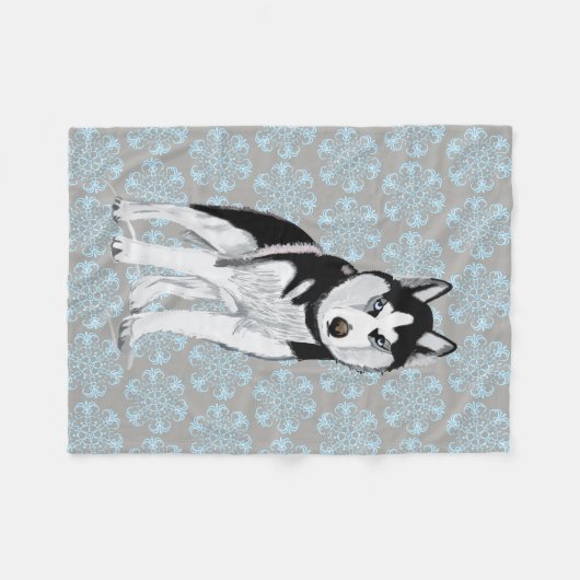 Zwart-witte Husky Fleece Deken (Voorkant (Horizontaal))