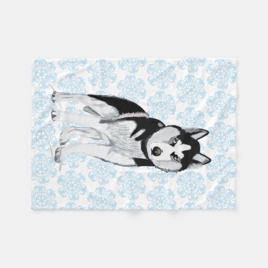 Zwart-witte Husky Fleece Deken (Voorkant (Horizontaal))