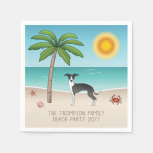 Zwart-witte Iggy-hond op tropisch zomerse strand Servet