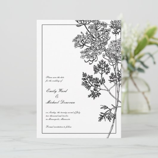 Zwart-witte illustratie met flessen De datum opsla Save The Date (Staand voorkant)