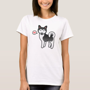 Zwart-witte illustratie van een Alaskan Malamute-h T-shirt