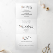 Zwart witte initialen, ampersand roze rozen bruilo drieluik uitnodiging (Binnen)