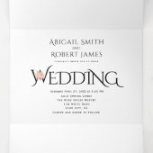 Zwart witte initialen, ampersand roze rozen bruilo drieluik uitnodiging (Binnenkant midden)