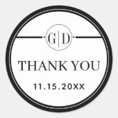 Zwart-witte initialen Dank u bruiloft Ronde Sticker (Voorkant)