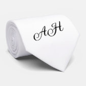 Zwart Witte Initialen Groomsmen Monogram Stropdas (Opgerold)