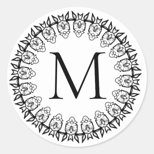 Zwart Witte Initiële Monogram Mandala Sticker Zege (Voorkant)