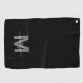 Zwart Witte Initiële Naam Monogram Golfhanddoek (Horizontaal)