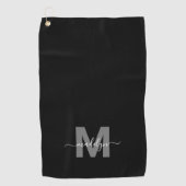 Zwart Witte Initiële Naam Monogram Golfhanddoek (Voorkant)
