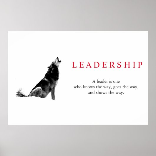 Zwart Witte Inspirerende Leiderschap Wolf Poster (Voorkant)