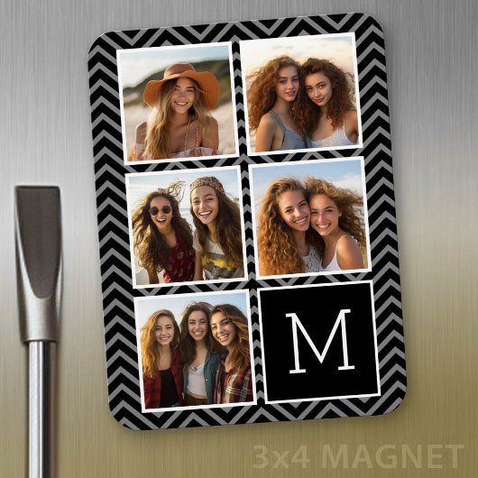 Zwart Witte Instagram 5 Foto Collage Monogram Magneet