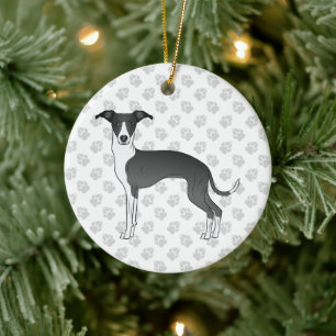 Zwart-witte Italiaanse Greyhound-hond met poten Keramisch Ornament