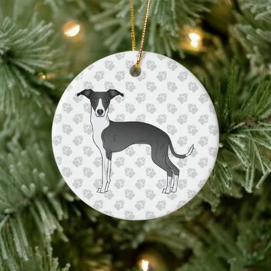 Zwart-witte Italiaanse Greyhound-hond met poten Keramisch Ornament (Boom)