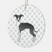 Zwart-witte Italiaanse Greyhound-hond met poten Keramisch Ornament (Links)