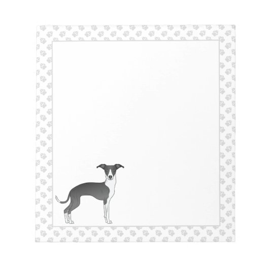 Zwart-witte Italiaanse Greyhound-hond met poten Notitieblok (Voorkant)