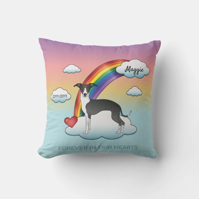 Zwart-witte Italiaanse Greyhound Regenboog Herdenk Kussen (Voorkant)