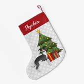 Zwart-witte Italiaanse grijnshond en kerstboom Kleine Kerstsok (Achterkant (Hangend))