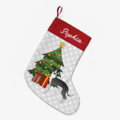 Zwart-witte Italiaanse grijnshond en kerstboom Kleine Kerstsok (Voorkant (Hangend))
