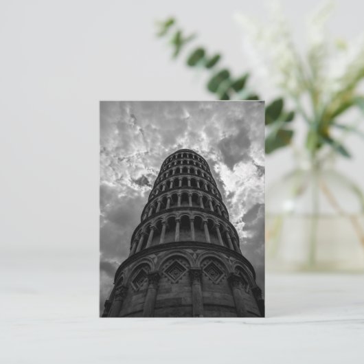 Zwart-witte Italiaanse reisleaningtoren van Pisa Briefkaart (Staand voorkant)