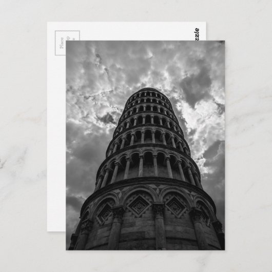 Zwart-witte Italiaanse reisleaningtoren van Pisa Briefkaart (Voorkant / Achterkant)