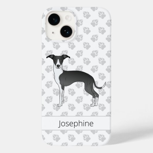 Zwart-witte Italiaanse Windhond Met Aangepaste Naa Case-Mate iPhone Case (Achterkant)