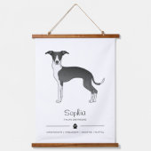 Zwart-witte Italiaanse Windhond Met Aangepaste Tek Hangend Wandkleed (Voorkant)