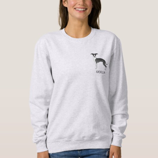 Zwart-witte Italiaanse Windhond Met Aangepaste Tek Trui (Voorkant)