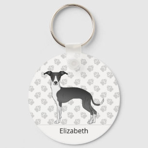Zwart-witte Italiaanse Windhond Met Eigen Naam Sleutelhanger