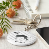 Zwart-witte Italiaanse Windhond Met Eigen Naam Sleutelhanger (Zijkant)