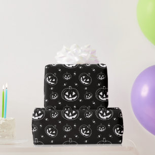 Zwart-Witte Jack-O' Lanterns Zwarte Halloween Cadeaupapier
