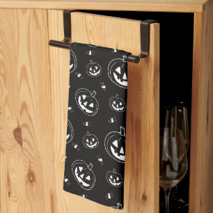 Zwart-witte Jack-O' Lanterns Zwarte Halloween Theedoek
