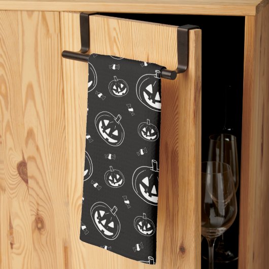 Zwart-witte Jack-O' Lanterns Zwarte Halloween Theedoek (Derde Gevouwen)