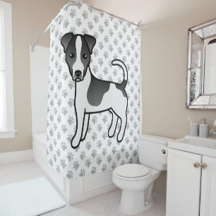 Zwart-witte Jack Russell Terrier hond met gladde v Douchegordijn