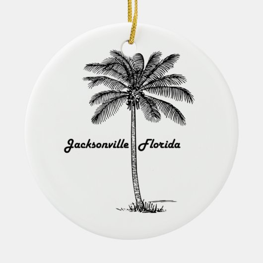 Zwart-witte Jacksonville & palm design Keramisch Ornament (Voorkant)