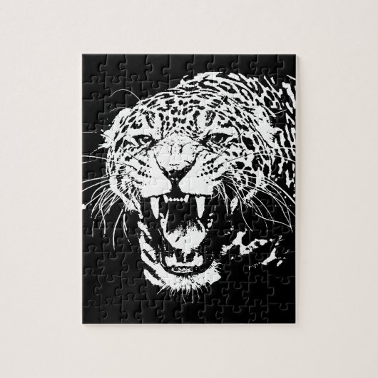 Zwart-witte jaguar legpuzzel (Verticaal)