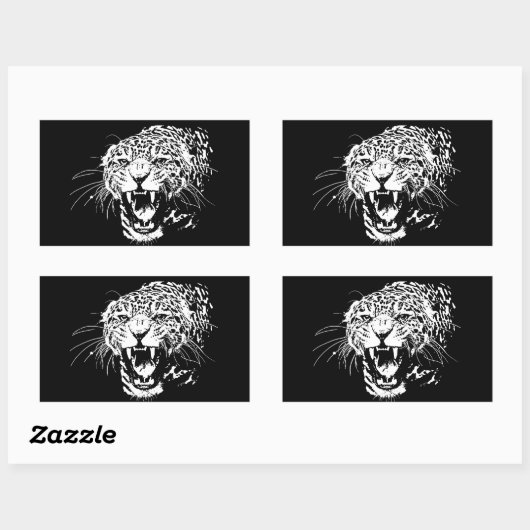 Zwart-witte jaguar rechthoekige sticker (Vel)