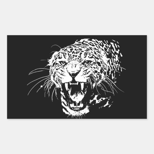 Zwart-witte jaguar rechthoekige sticker (Voorkant)