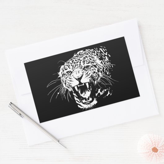 Zwart-witte jaguar rechthoekige sticker (Envelop)