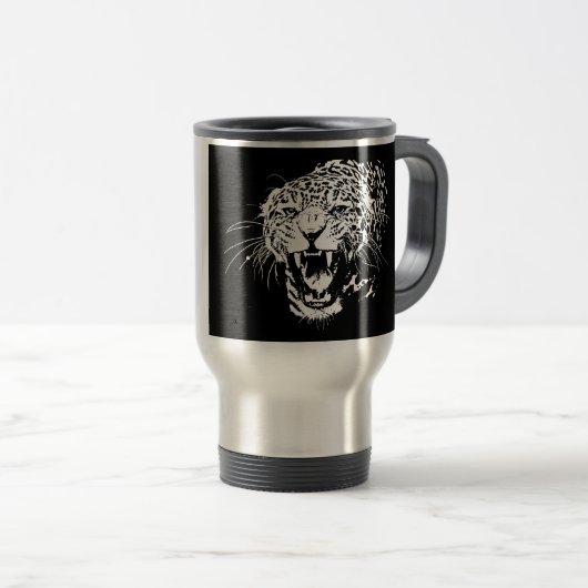 Zwart-witte jaguar reisbeker (Voorkant rechts)