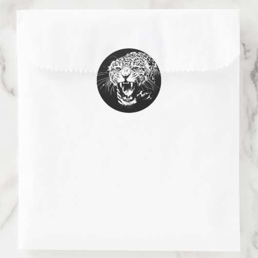 Zwart-witte jaguar ronde sticker (Tas)