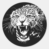 Zwart-witte jaguar ronde sticker (Voorkant)