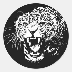 Zwart-witte jaguar ronde sticker