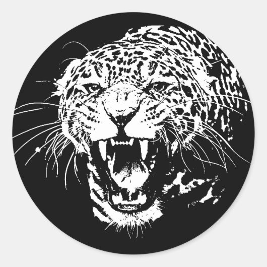 Zwart-witte jaguar ronde sticker (Voorkant)