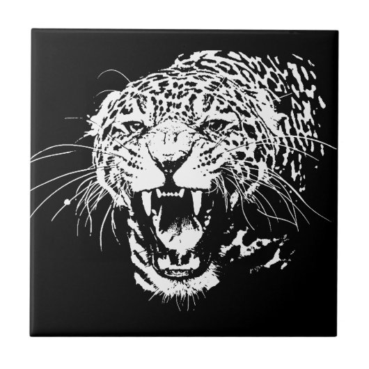 Zwart-witte jaguar tegeltje (Voorkant)