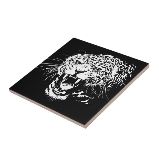 Zwart-witte jaguar tegeltje (Zijkant)