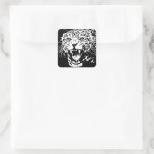Zwart-witte jaguar vierkante sticker (Tas)