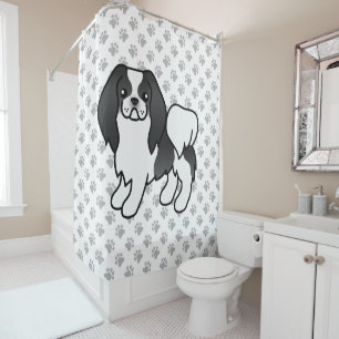 Zwart-Witte Japanse Chin Cartoon Hond & Pootjes Douchegordijn
