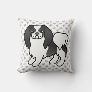 Zwart-Witte Japanse Chin Cartoon Hond & Pootjes Kussen