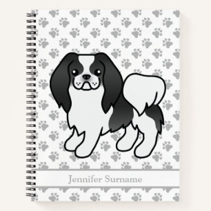 Zwart-Witte Japanse Chin Cartoon Hond & Tekst Notitieboek