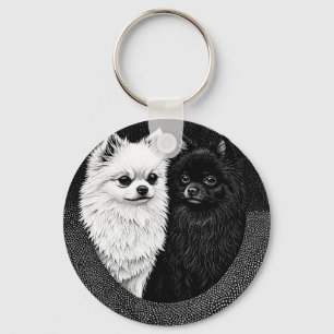 Zwart-witte Japanse spitz honden Sleutelhanger